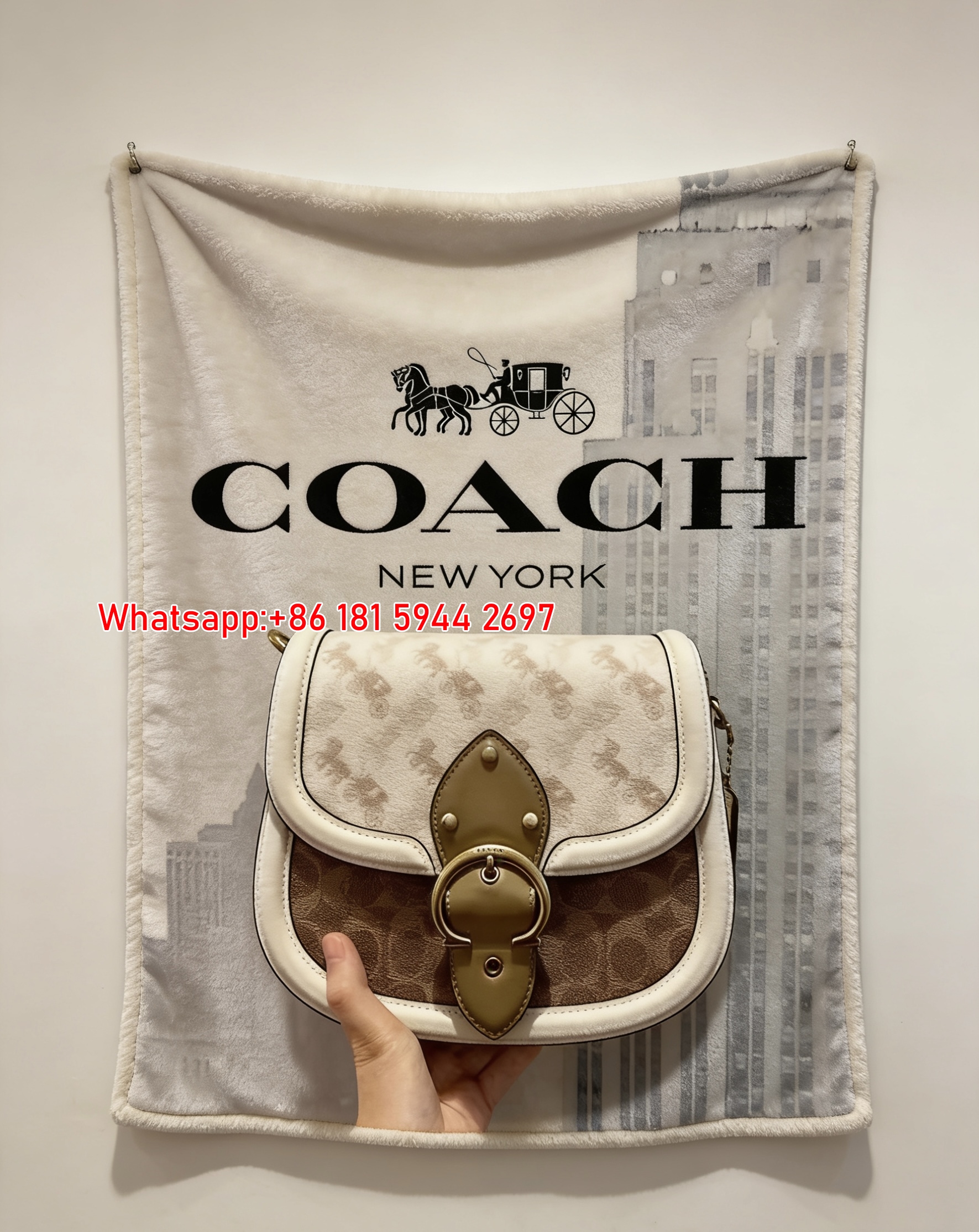 Coach New York Saddle Bag Print Flannel Throw Blanket for Sofa C108